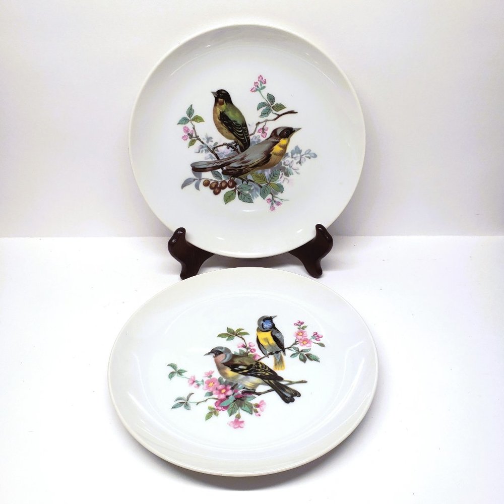 Vintage Andrea by Sadek Bird and Flower Desert Salad Plates 7.5" Set Lot x2